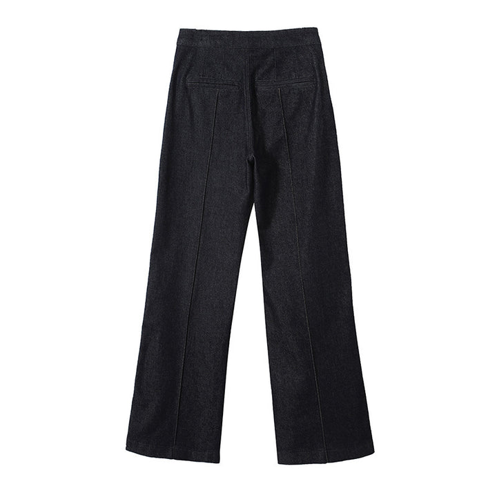 Women's High-Waist Wide Denim Trousers with Continuous Center Seam and Sewn-On Pockets Mune Fashion