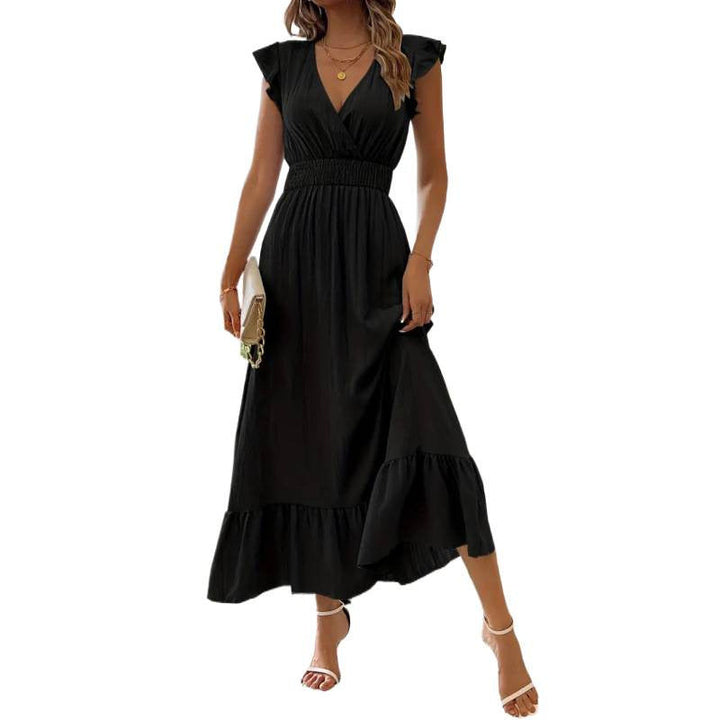 Women's Maxi Dress with Voluminous Ruffled Sleeves and Elegant Waist Mune Fashion