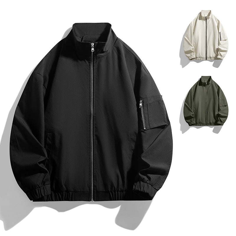 Men's Lightweight Utility Zip Jacket with Stand Collar, Arm Pocket and Elastic Hem Mune Fashion