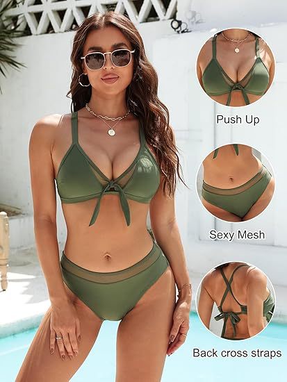 Women's Push-Up Bikini Top with Sexy Mesh and Cross Back Straps Mune Fashion