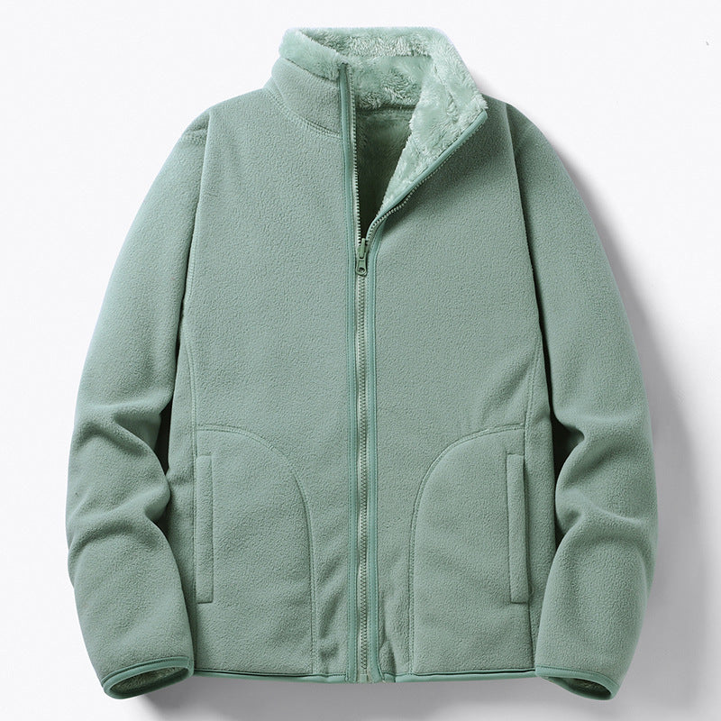 Women Padded Fleece Jacket with Teddy Lining, Stand-up Collar & Full-Length Zipper Mune Fashion