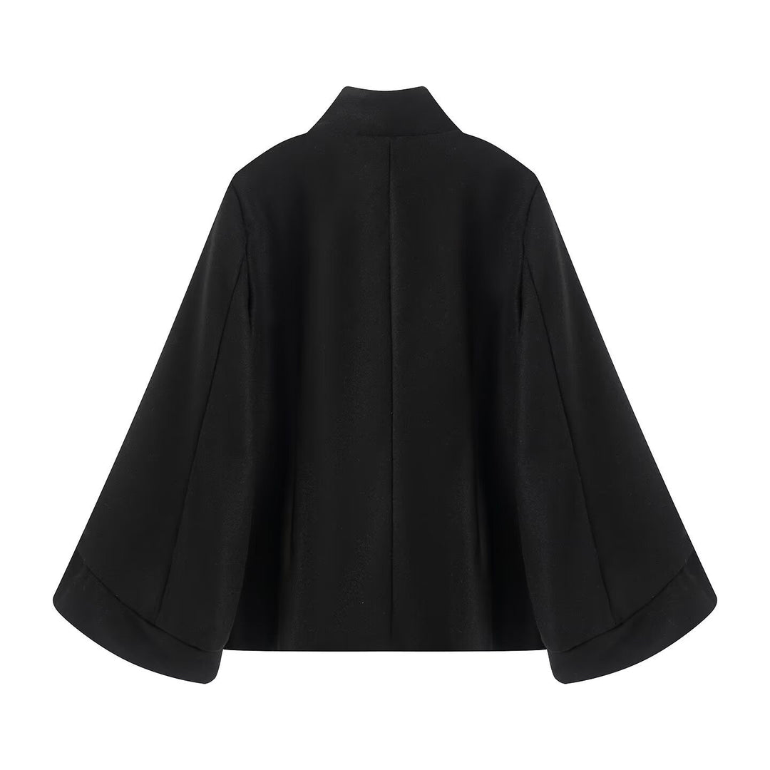Women's short jacket in double-breasted with stand-up collar, tailored silhouette and bell sleeves Mune Fashion