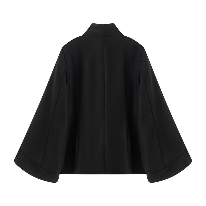 Women's short jacket in double-breasted with stand-up collar, tailored silhouette and bell sleeves Mune Fashion