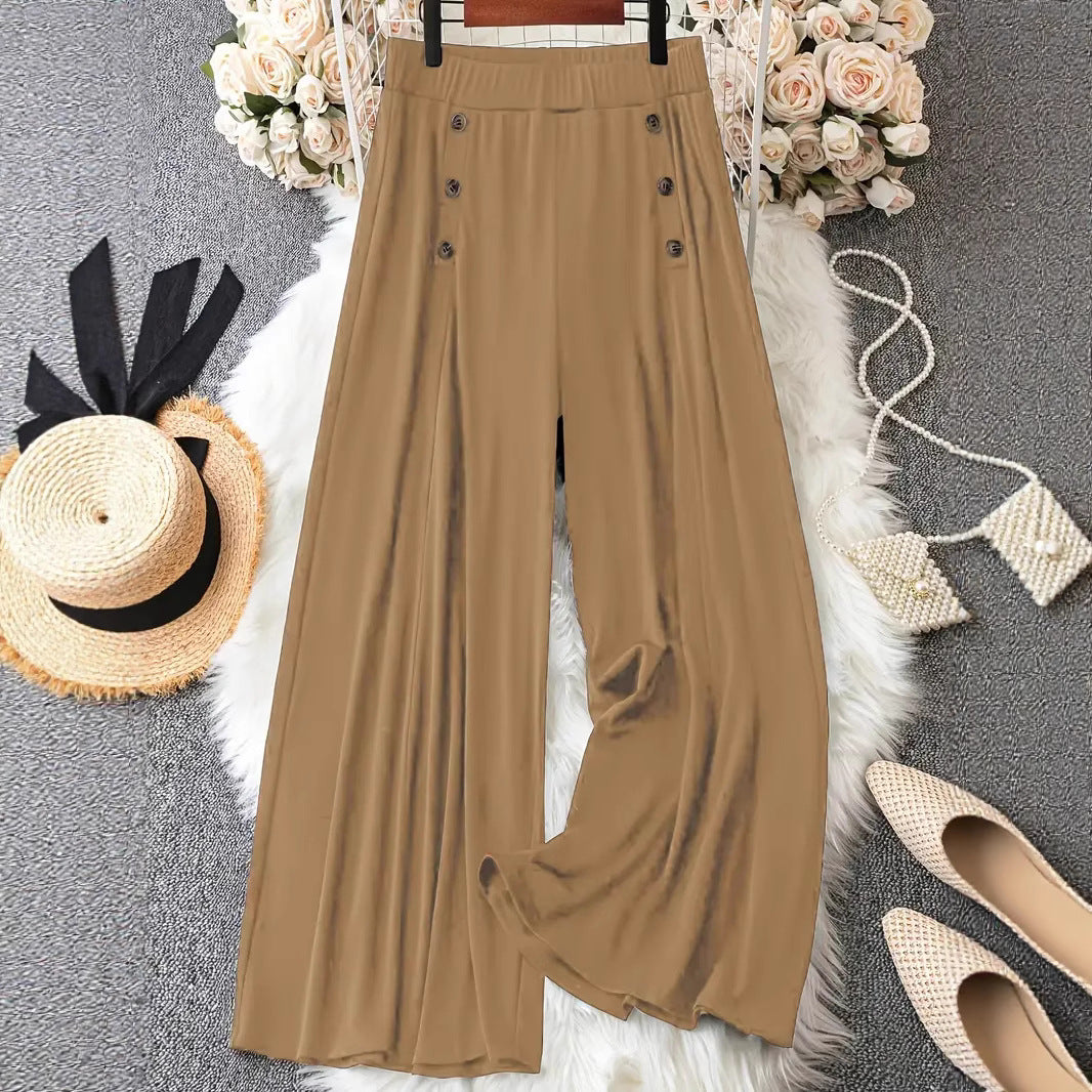 Women Elegant Palazzo Pants with Button Details Mune Fashion