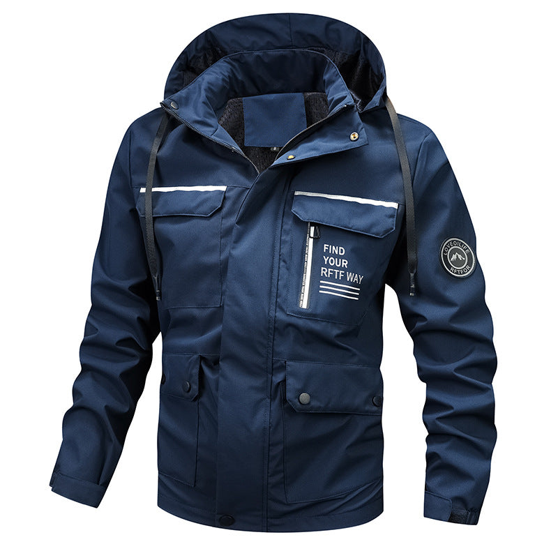 Men's waterproof hooded rain jacket with multiple pockets and windproof membrane Mune Fashion