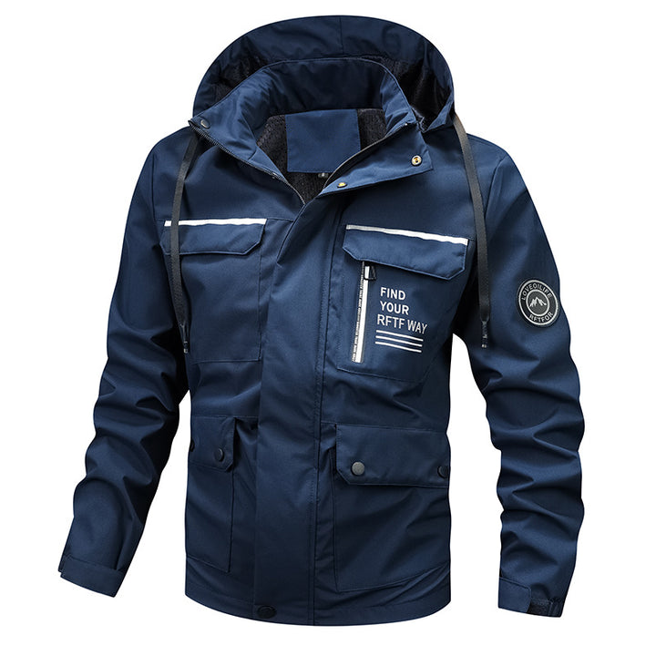 Men's waterproof hooded rain jacket with multiple pockets and windproof membrane Mune Fashion