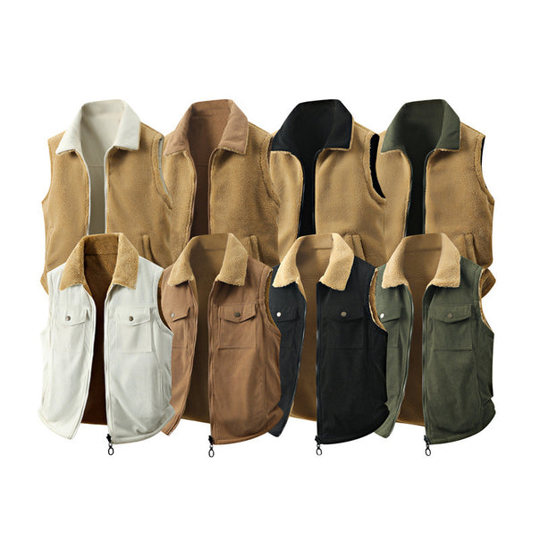 Men's cord waistcoat with teddy lining, stand-up collar and two-way zipper Mune Fashion