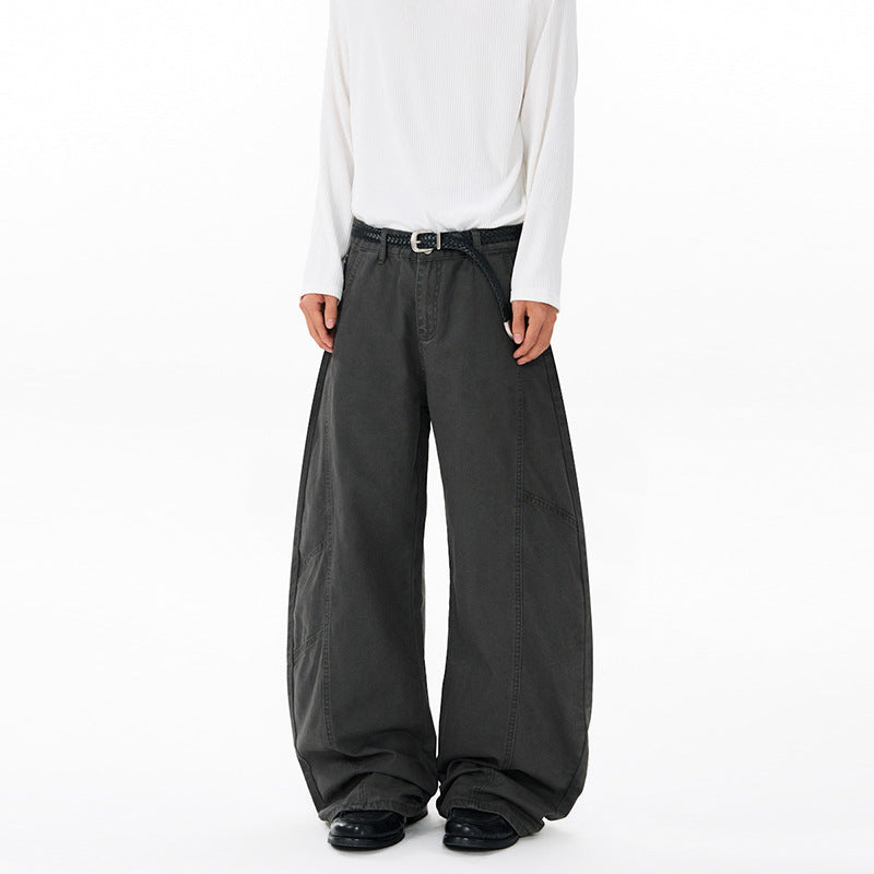Men's Wide Twill Palazzo Pants with Drop Crotch and Reinforced Seams Mune Fashion