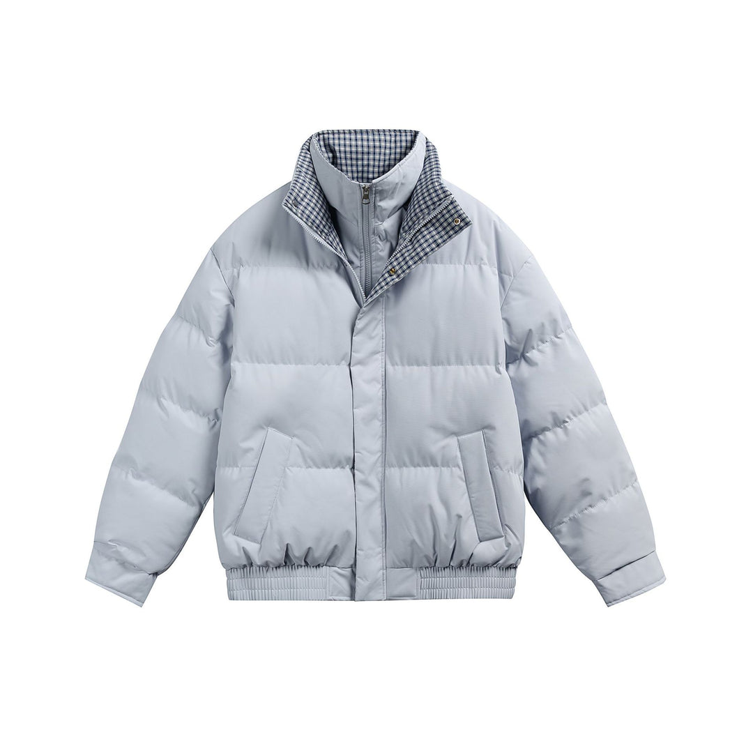 Men's Quilted Bomber Jacket with Checkered Inner Collar and Elastic Hem Mune Fashion