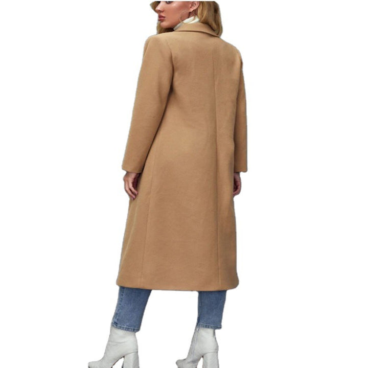 Women Maxilength Wool Blend Classic Coat with Minimalist Waist and Hidden Button Placket Mune Fashion