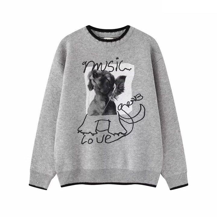 Women's fashionable round neck sweater with unique animal motif Mune Fashion