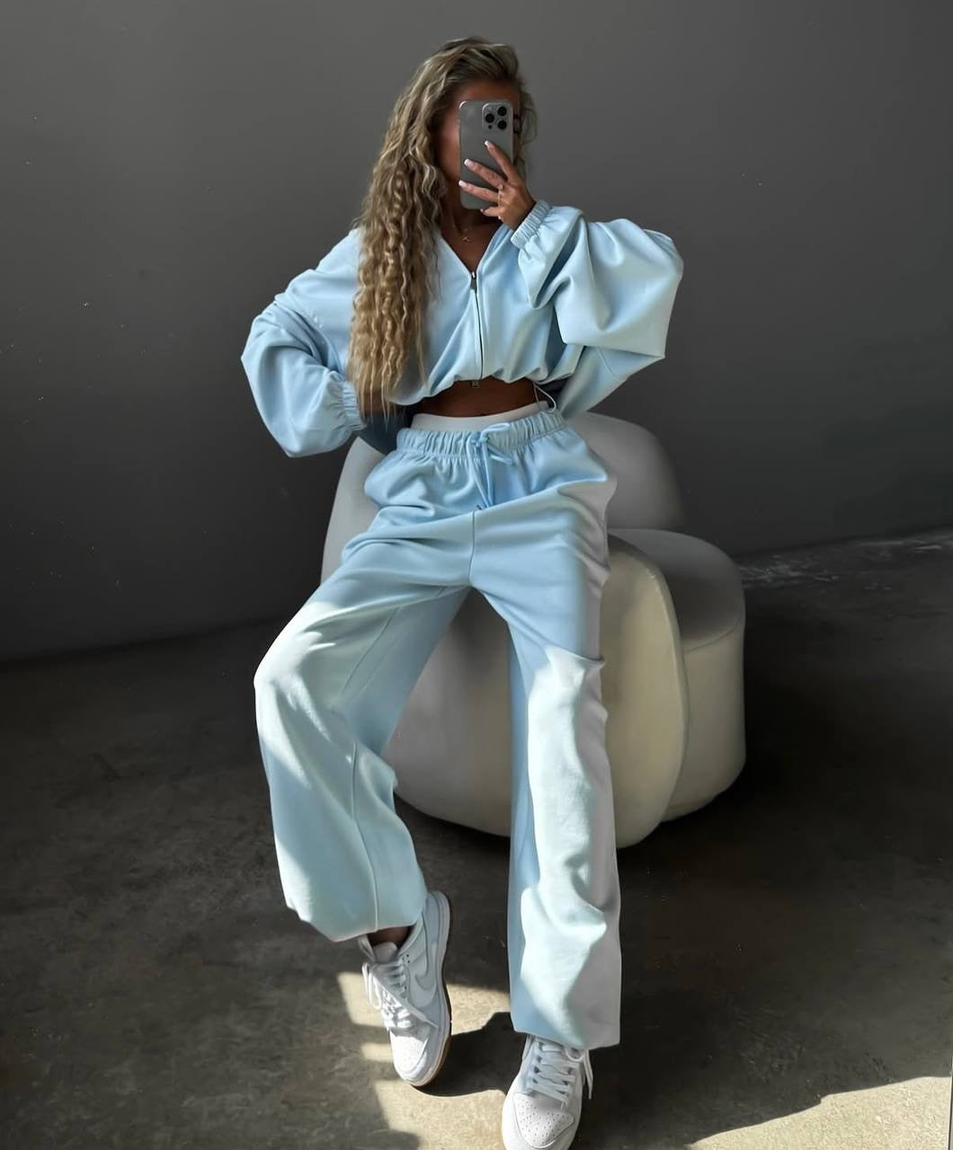 Women Loose-Fit Leisure Set with Zip Hood and Wide Palazzo Jogger Mune Fashion
