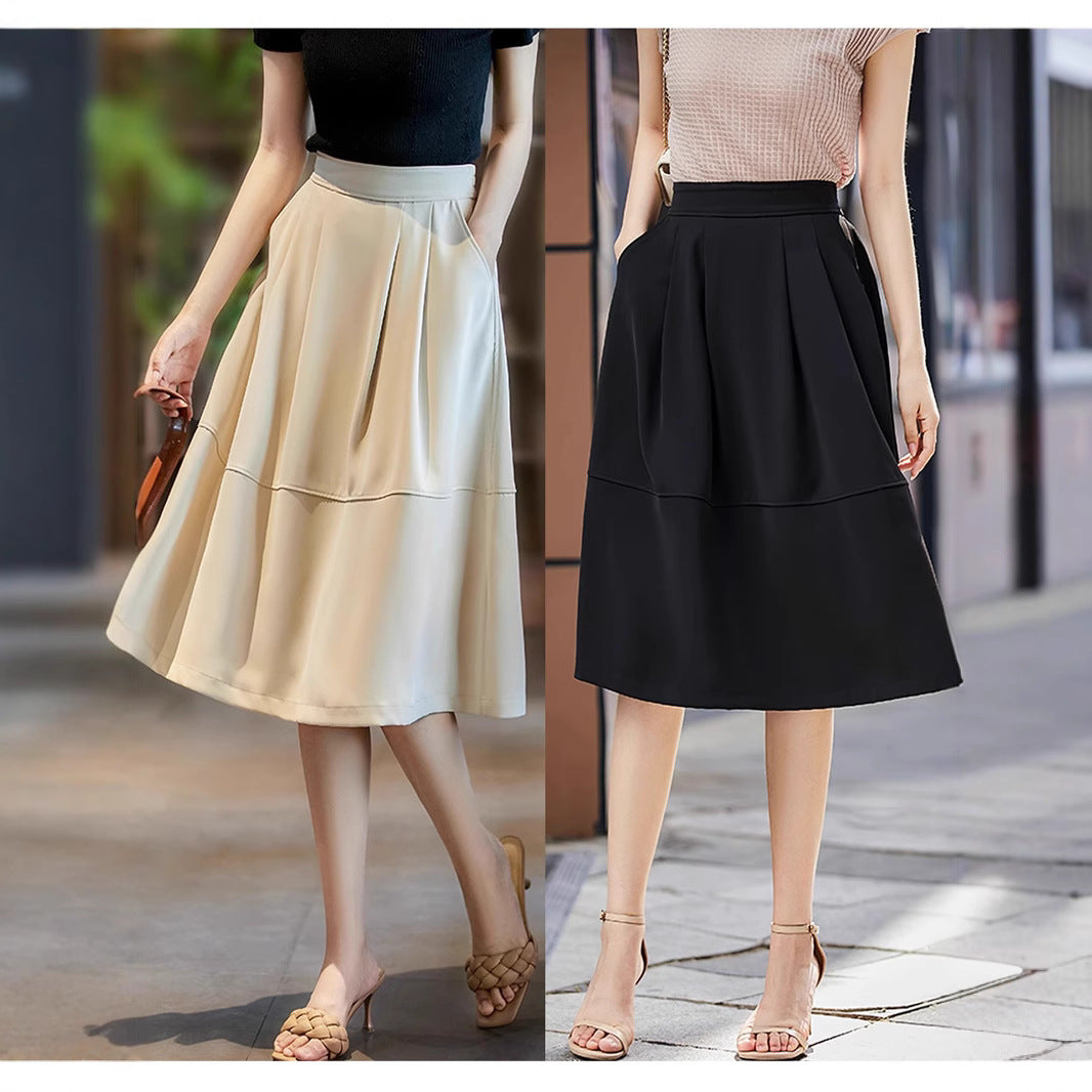 Women Elegant Midi Skirt with Pleats and High Waist Mune Fashion