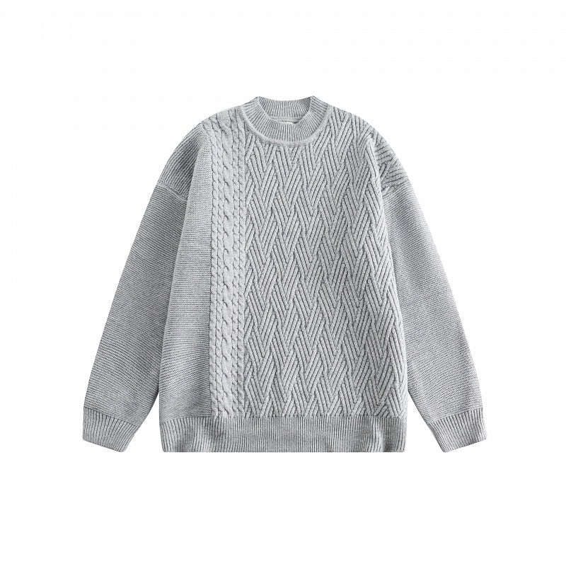 Unisex Oversize Knit Sweater with Asymmetrical Cable Pattern and Round Neckline Mune Fashion
