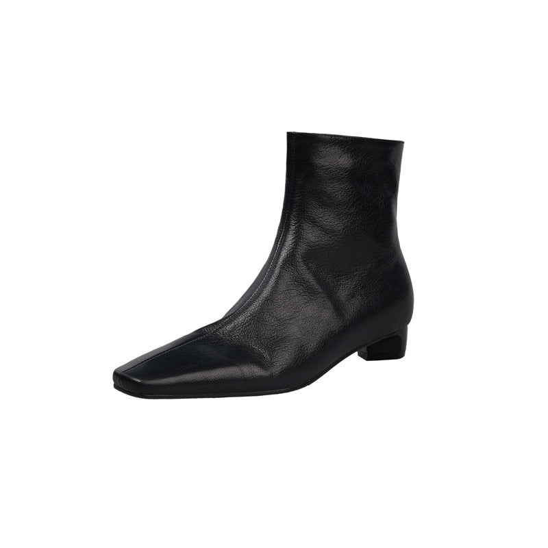 Women's Elegant Leather Ankle Boots with Square Toe Shape, Short Sculpted Heel, and Inside Zipper Mune Fashion