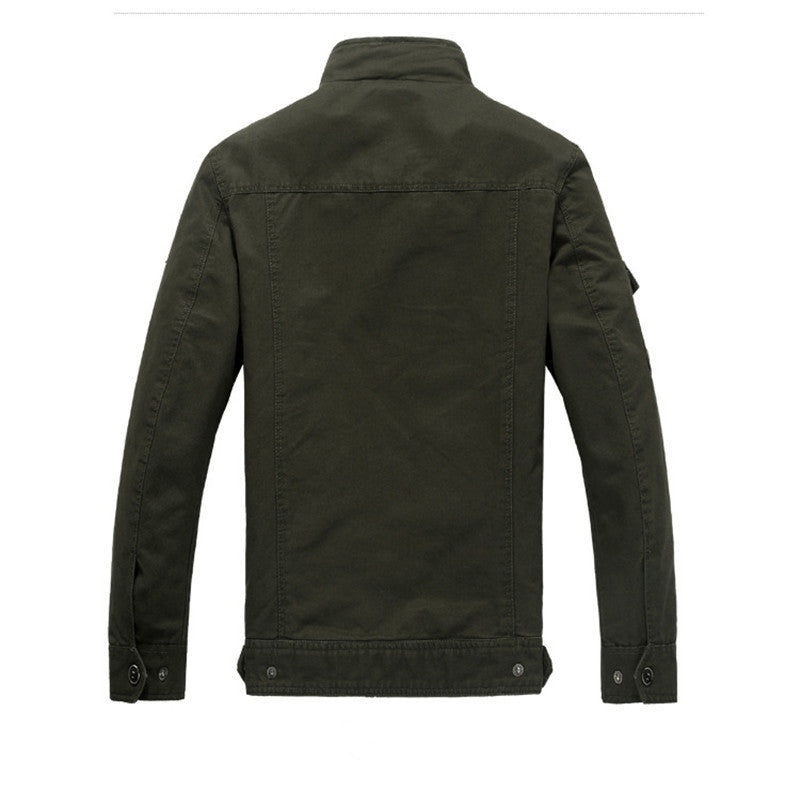 Men's canvas field jacket in military utility style with stand-up collar, epaulettes, and multifunctional pockets Mune Fashion