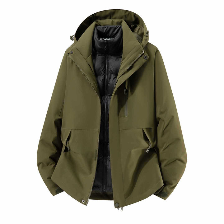 Men's Waterproof Three-Piece Winter Jacket with Removable Down Inner Jacket and Hood Mune Fashion