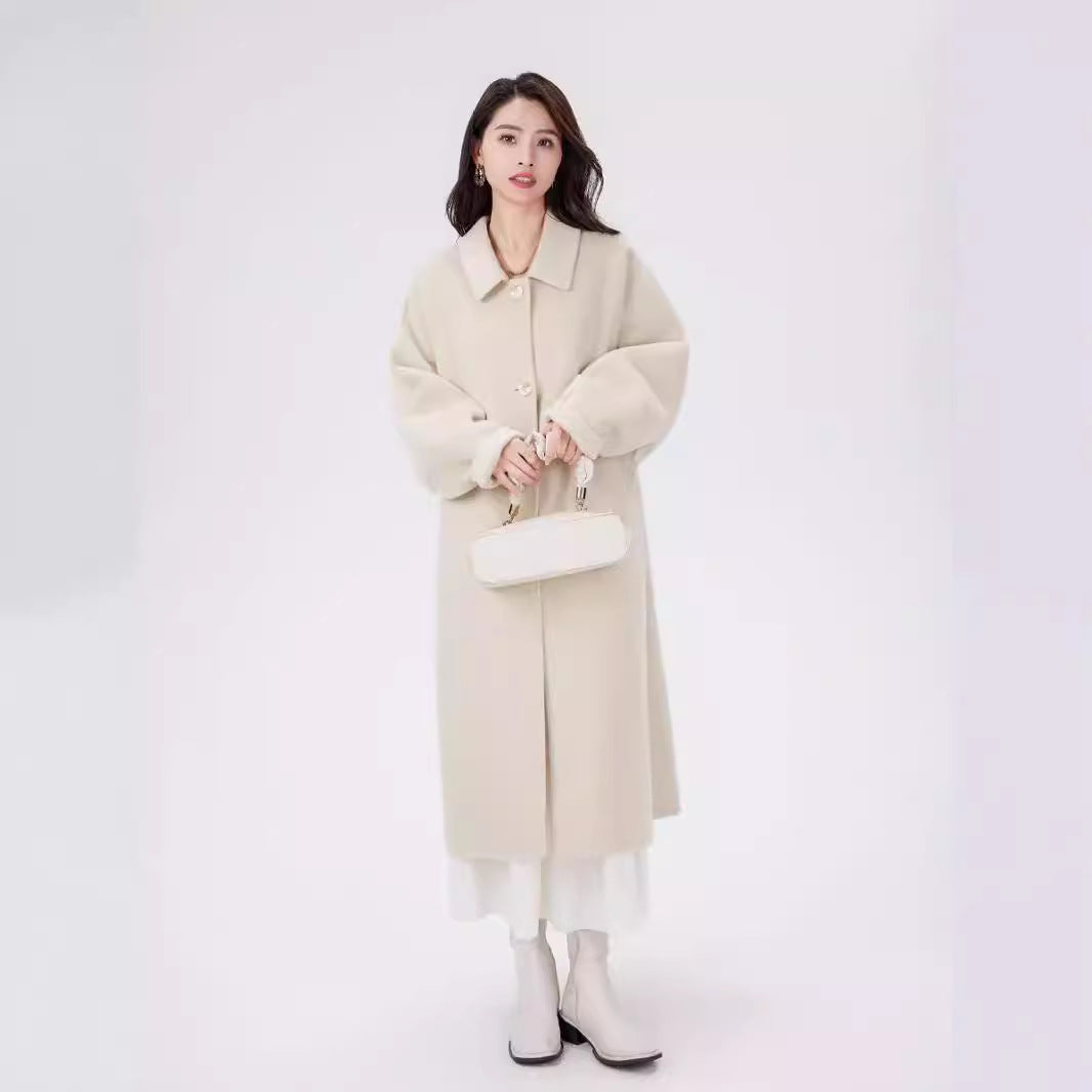 Women's Short Wool Blend Boxy Coat with Decorative Heart Buttons Mune Fashion