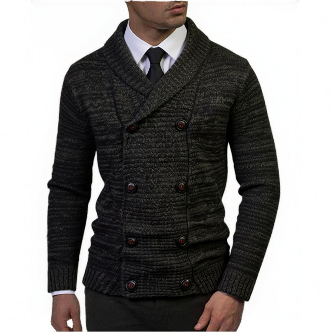Men's knitted cardigan with double-breasted button placket and shawl collar Mune Fashion