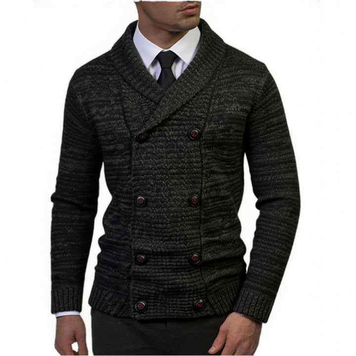 Men's knitted cardigan with double-breasted button placket and shawl collar Mune Fashion