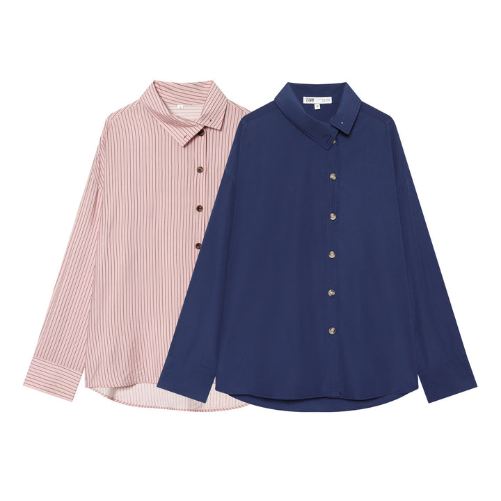 Women Oversized Shirt Blouse with Continuous Button Placket and Rounded Hem Mune Fashion