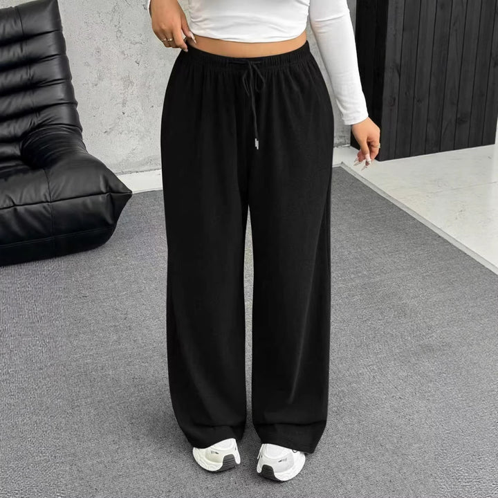 Women's wide relaxed pants with high waistband, elastic drawstring, and wide leg Mune Fashion