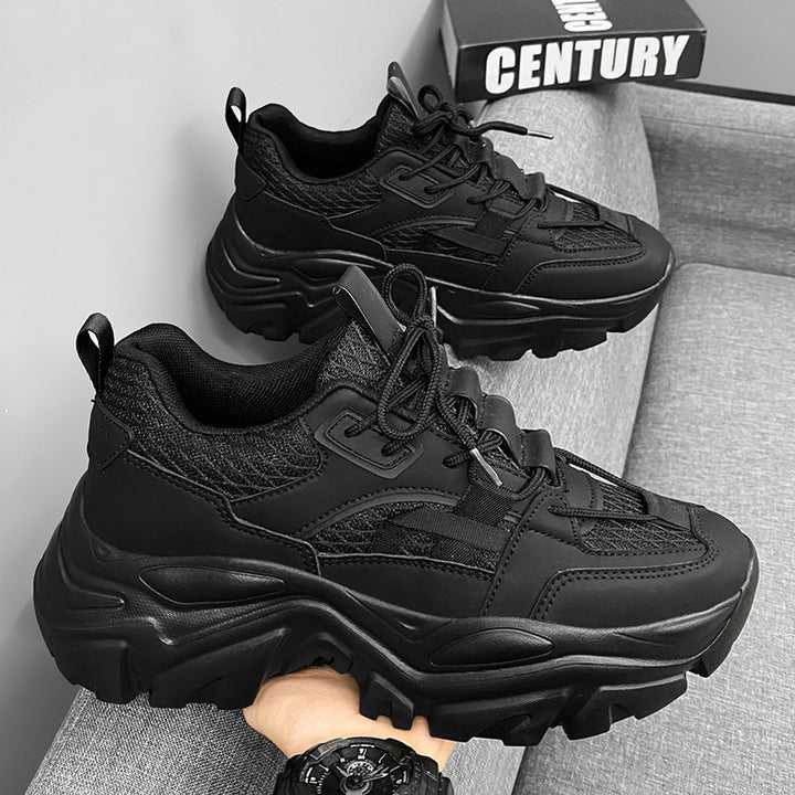 Women's Fashion Platform Chunky Sneakers with Textured Mesh Overlay and Durable Profile Sole Mune Fashion