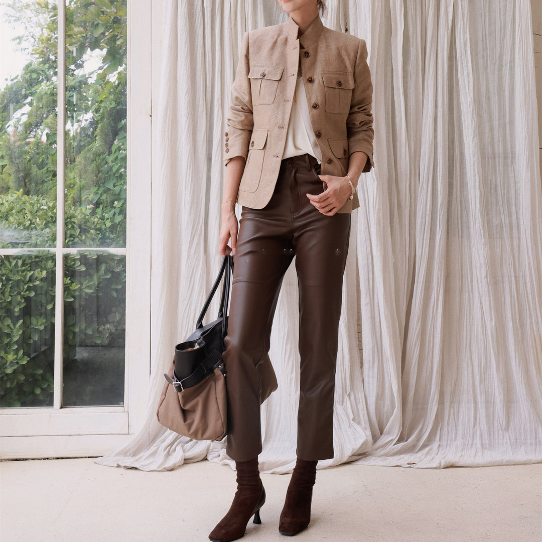 Women's Elegant Linen Jacket with Waist Belt Drune
