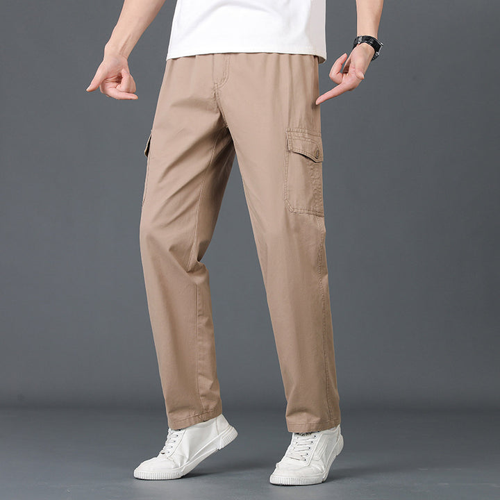 Men's Lightweight Cotton Utility Cargo Pants with Elastic Waistband and Straight Leg Mune Fashion
