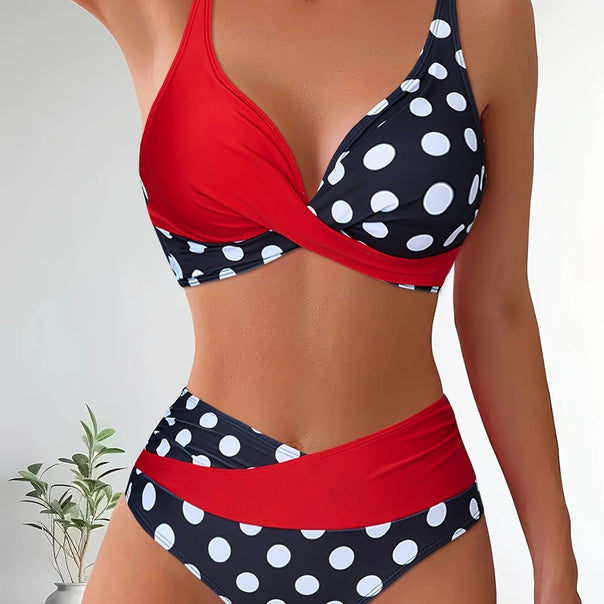 Women's High-Waisted Bikini Set with Emphasized Wrap Design Mune Fashion
