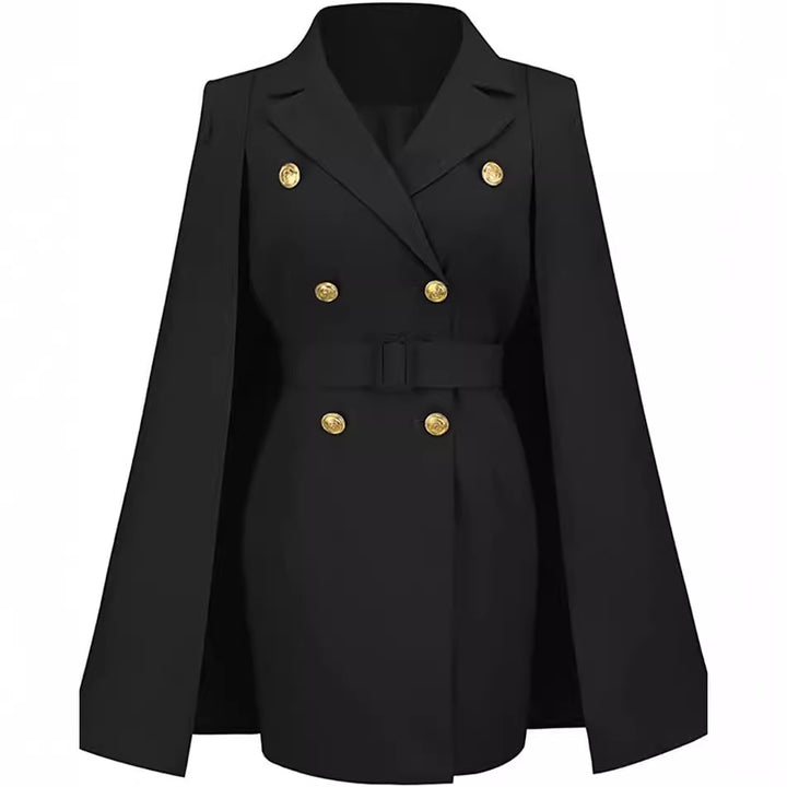 Women's short blazer dress with cape sleeves and double-breasted decorative button placket Mune Fashion