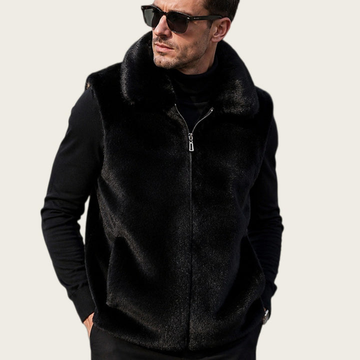Women's Sleeveless Faux Fur Vest with Stand-Up Collar and Hidden Zipper Mune Fashion