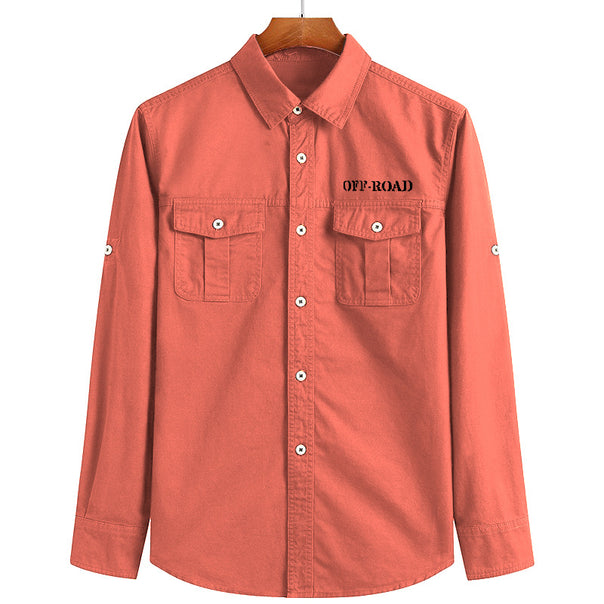 Men's classic safari field shirt with ventilation eyelets, sleeve elevator, and double flap chest pockets.