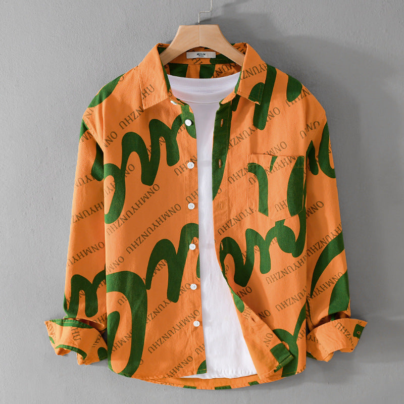 Men's Typographic Overshirt Shirt made of Cotton Twill in Relaxed Fit with Chest Pocket Mune Fashion
