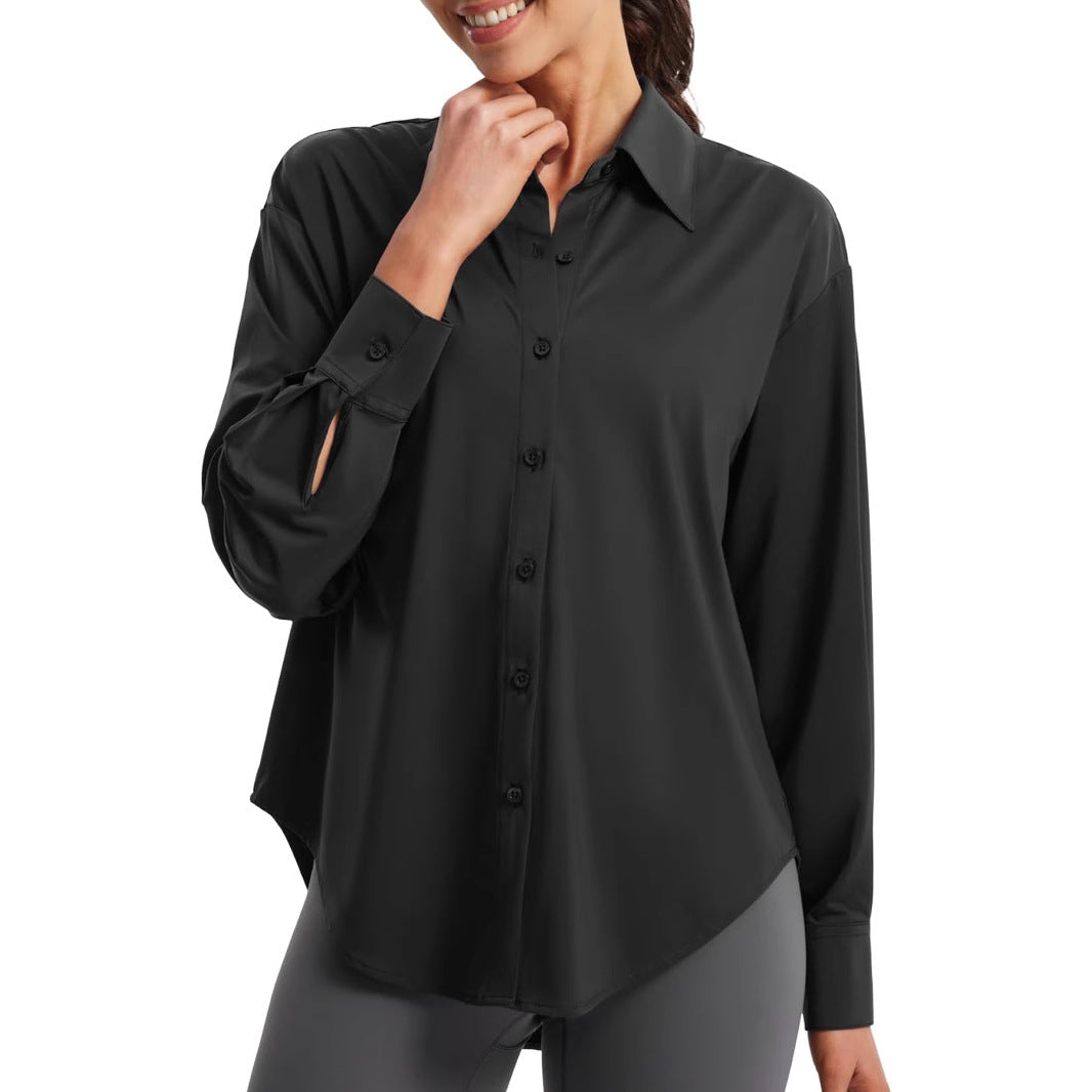 Women Oversize Blouse from Stretch Microfiber with Shirt Collar Mune Fashion