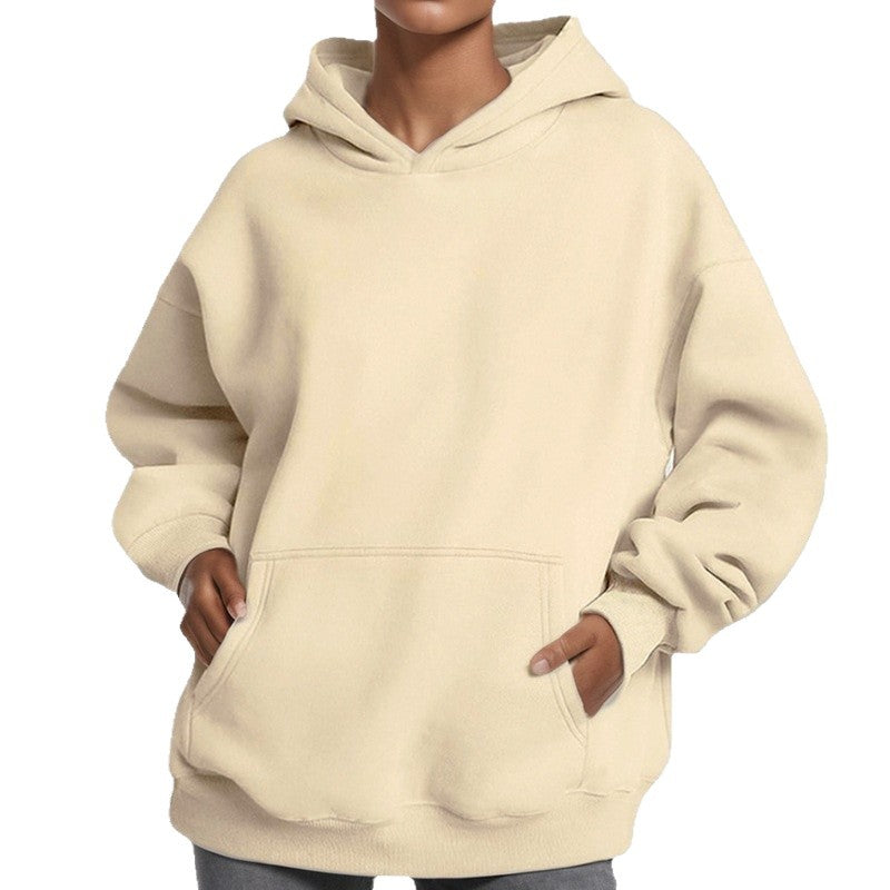 Ladies extra-long oversized hooded sweatshirt with kangaroo pocket, soft fleece lining, and drop shoulder Mune Fashion