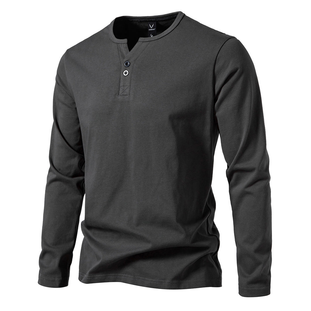 Men's long-sleeved Henley shirt with button placket, round neckline, and slim fit Mune Fashion