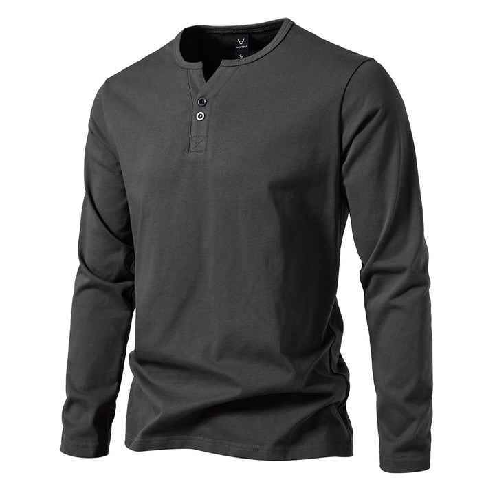 Men's long-sleeved Henley shirt with button placket, round neckline, and slim fit Mune Fashion