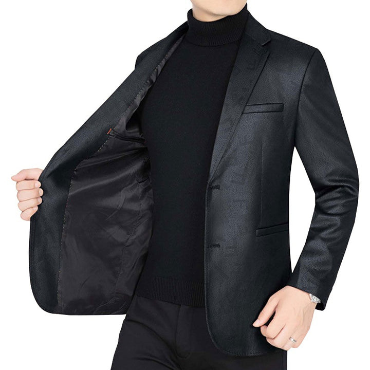 Men's Slim-Fit Jacket in Leather Look with Notched Lapel Mune Fashion