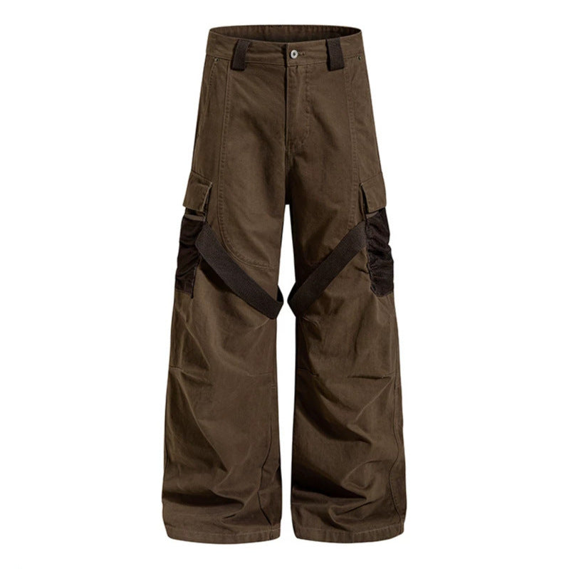 Women's Wide Cargo Palazzo Pants with Utility Pockets and Mesh Insets Mune Fashion