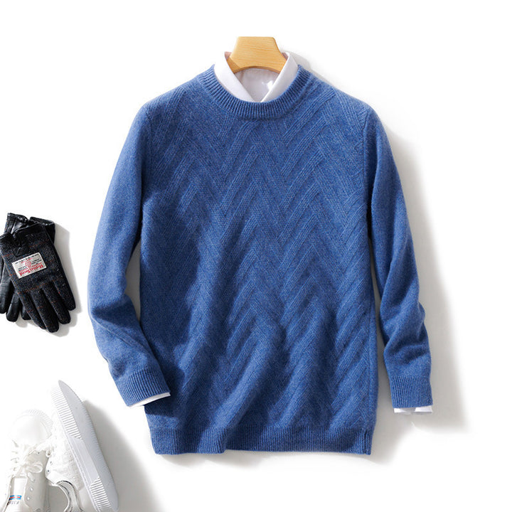 Men's Fine Crew Neck Sweater made of Cashmere Blend with Chevron Structure Mune Fashion