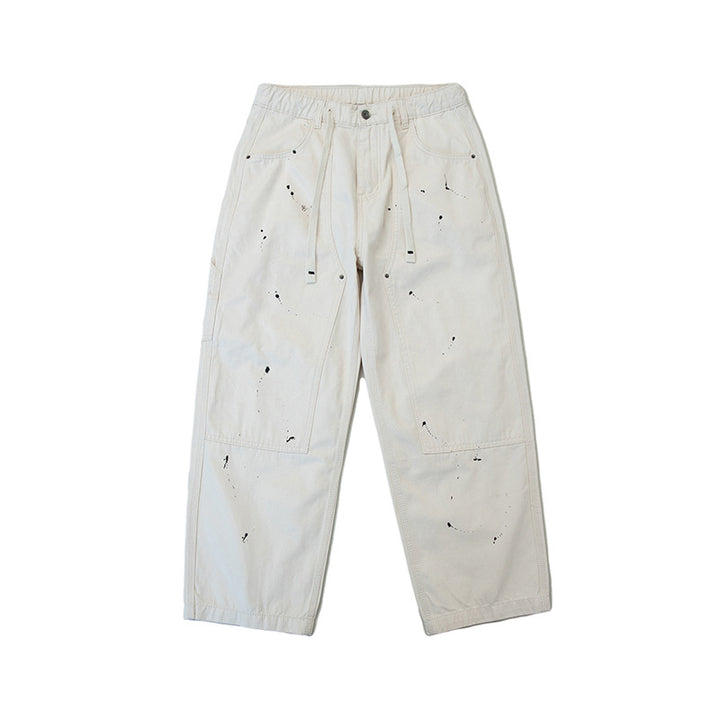 Unisex Wide Canvas Pants with Elastic Waistband, Drawstring, and Paint Splatter Details Mune Fashion