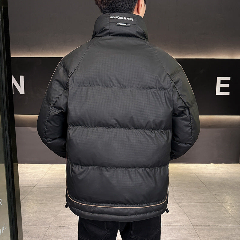 Men's Padded Quilted Jacket with High Collar, Press Stud Placket & Contrasting Side Stripe Mune Fashion