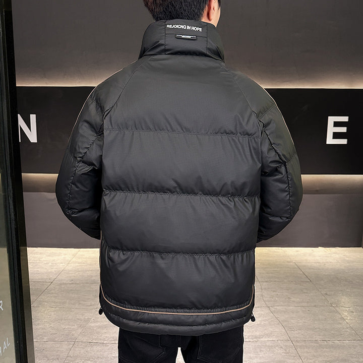 Men's Padded Quilted Jacket with High Collar, Press Stud Placket & Contrasting Side Stripe Mune Fashion