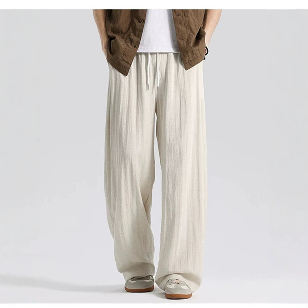 Men's wide linen pants in oversized style with drawstring and side pockets Mune Fashion