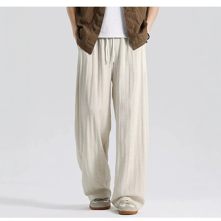 Men's wide linen pants in oversized style with drawstring and side pockets Mune Fashion