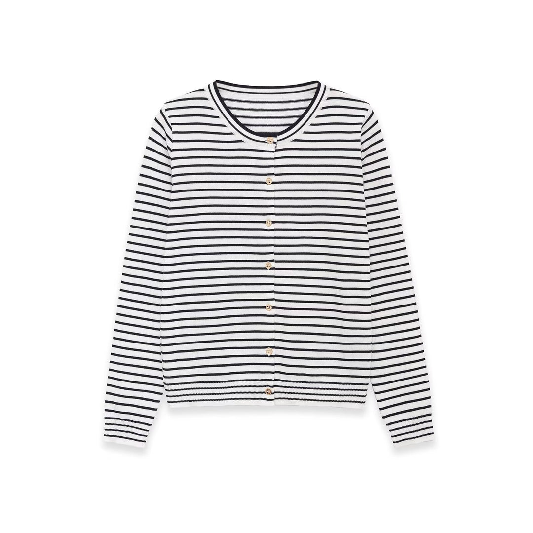Women's fine-knit cardigan with maritime stripe pattern and button placket Mune Fashion