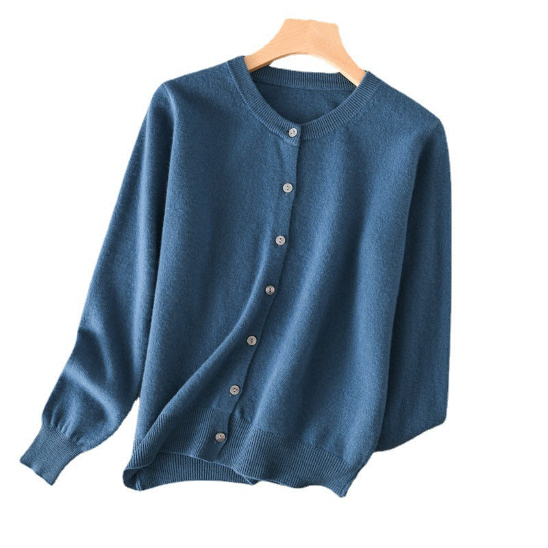 Women Lightweight Round Neck Button Cardigan in Cashmere Look with Fine Ribbed Edge and Casual Silhouette Mune Fashion
