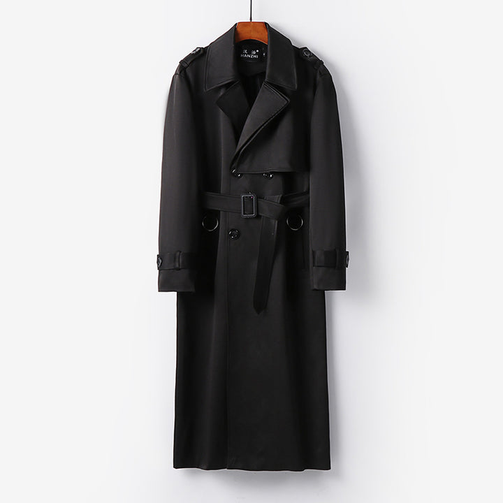 Men's Elegant Ankle-Length Trench Coat with Concealed Button Placket and Waist Belt Mune Fashion