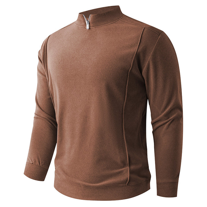 Men's Comfortable Stretch Half-Zip Sweater with Stand-Up Collar and Brushed Inner Lining Mune Fashion